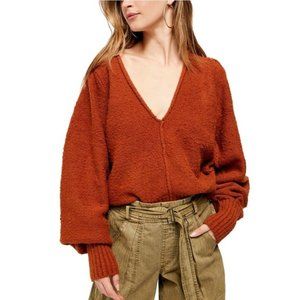 NEW FREE PEOPLE Reverie V-Neck Super Soft Balloon Sleeve Knit Jumper Sweater